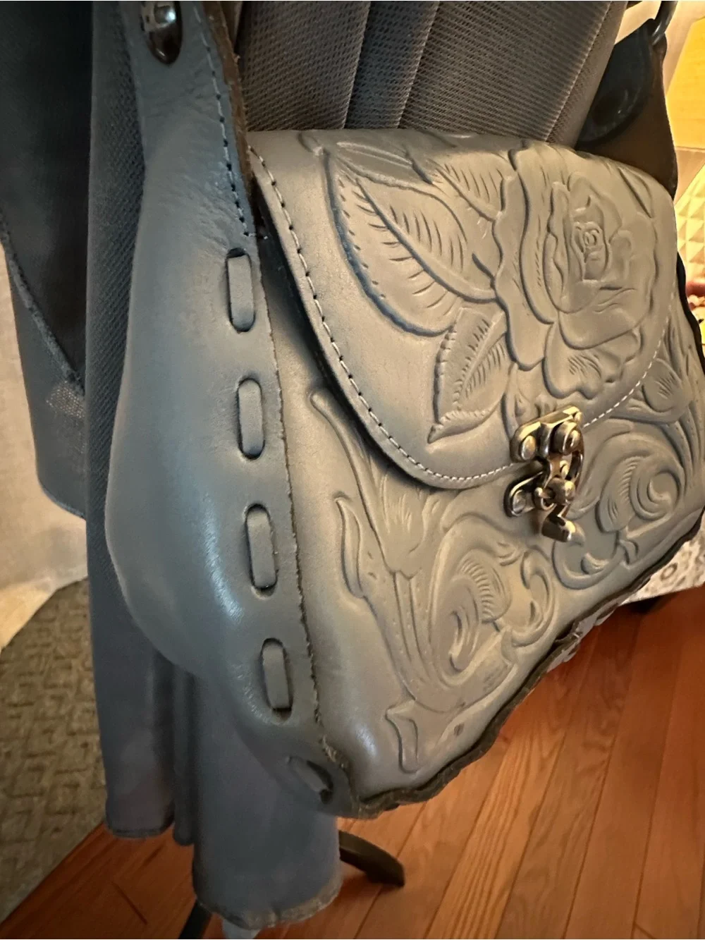 Patricia Nash Embossed Floral Shoulder Bag in Light Blue